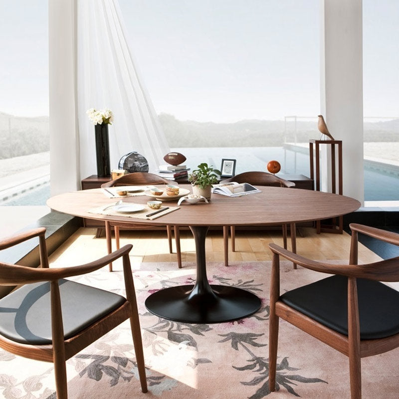Mesa de Comedor Tulip Oval Madera Base Negra